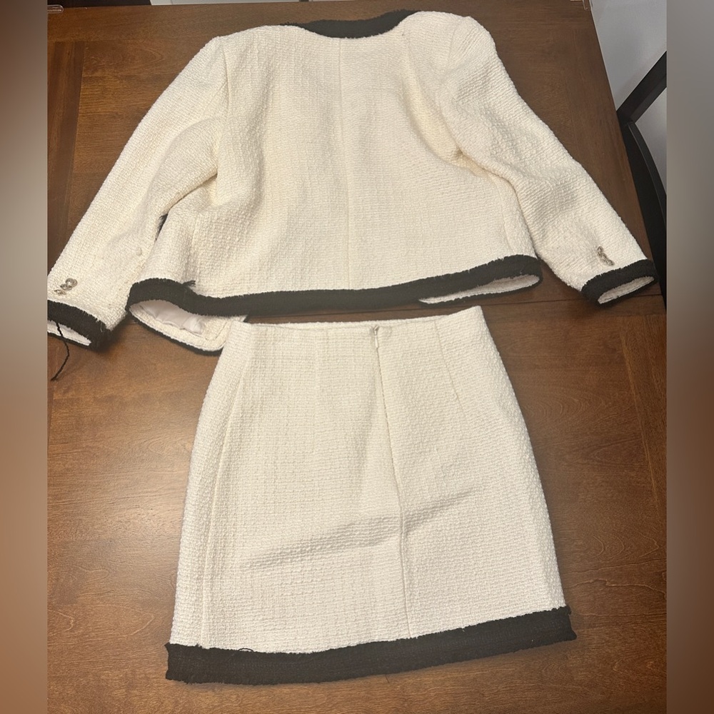 Zara Off White Cream Ivory and Black Women's Tweed Skirt and Blazer Jacket Set - Picture 9 of 16